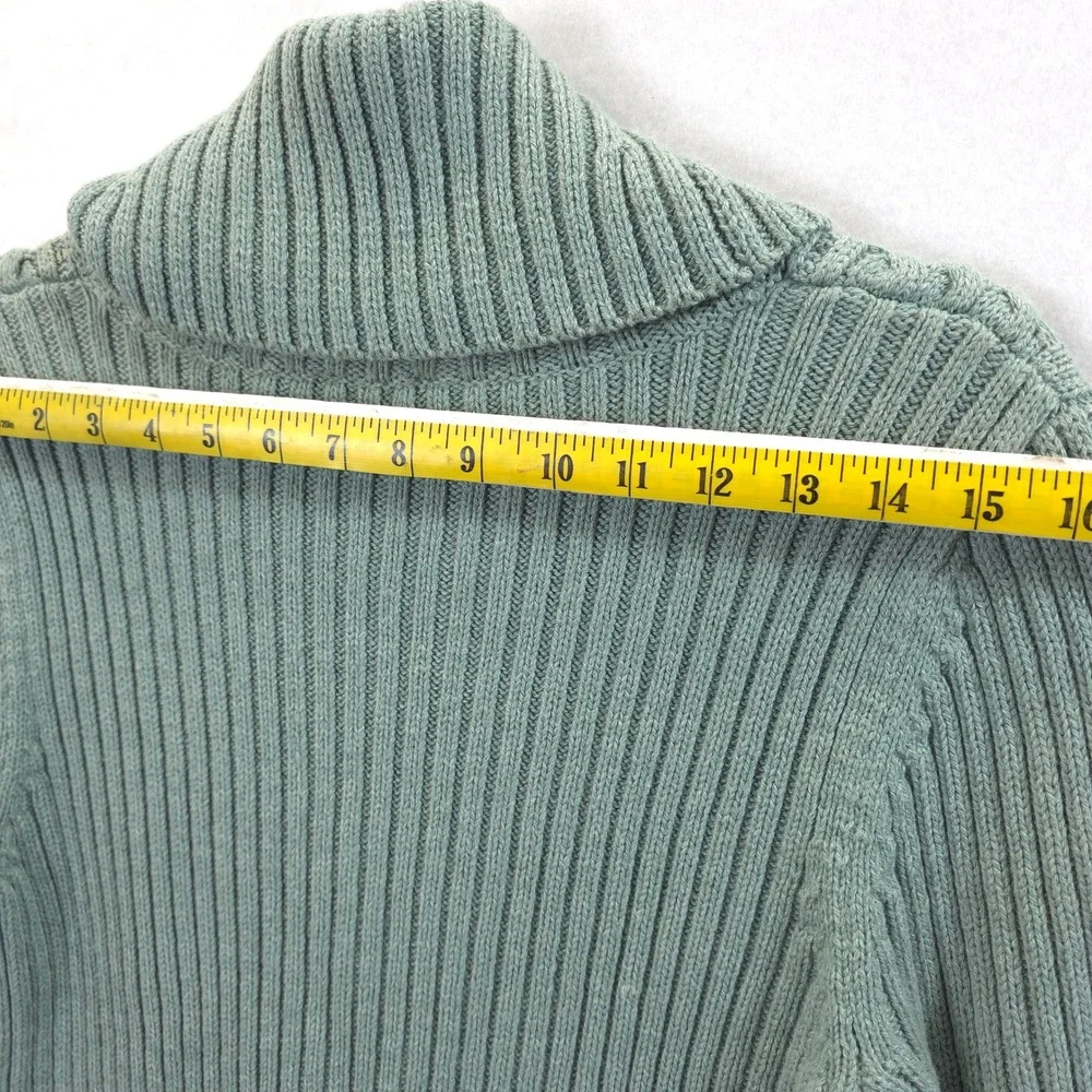 Talbots Sweater Wool Blend Sequin Cable Knit Turtleneck Sage Green Women LP Chic